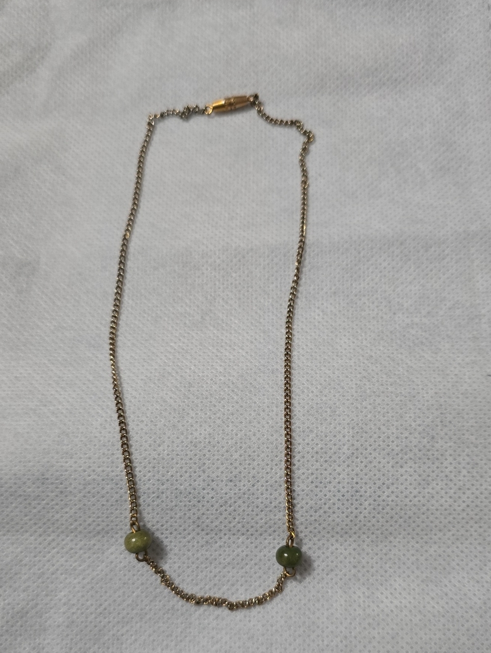 Delicate Vintage Gold Chain Necklace with Green Beads